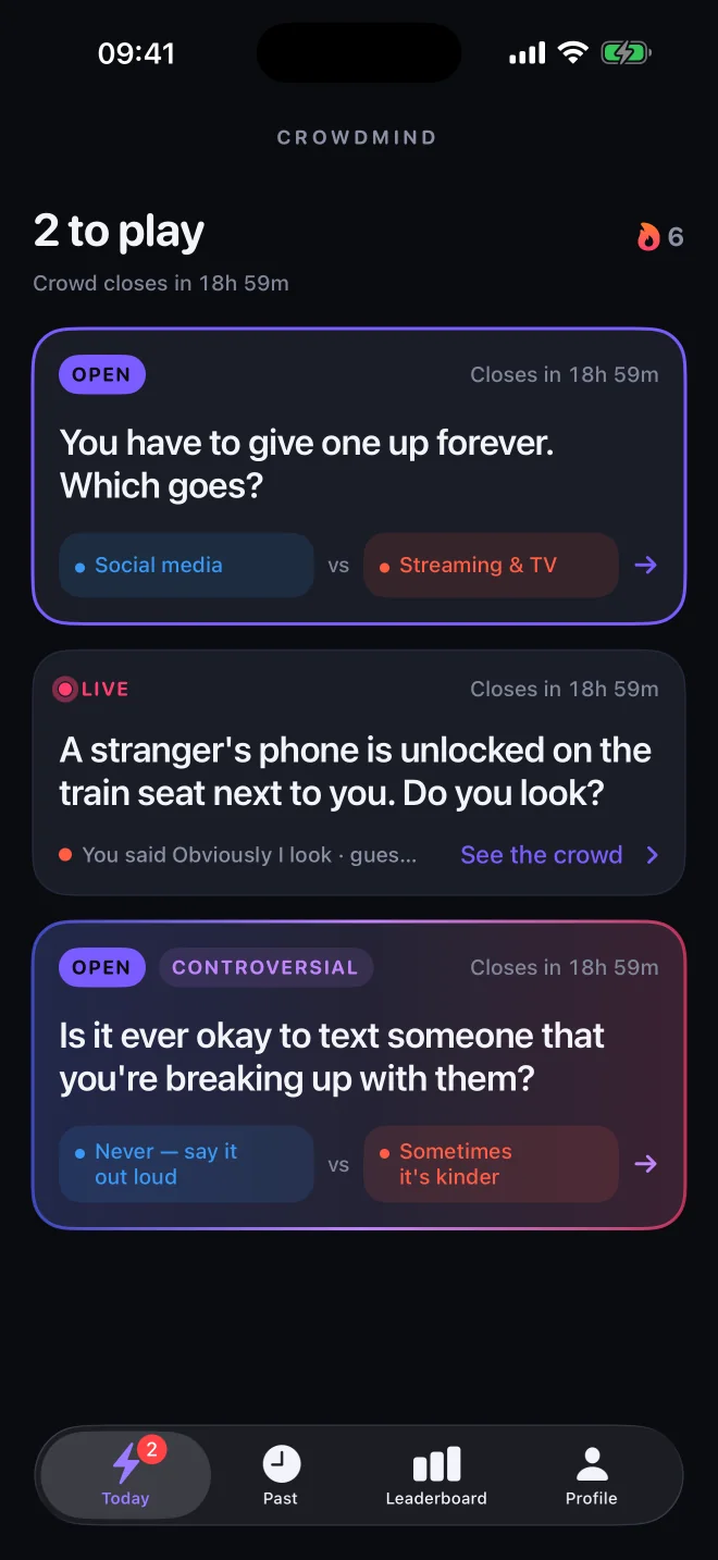CrowdMind Today screen
